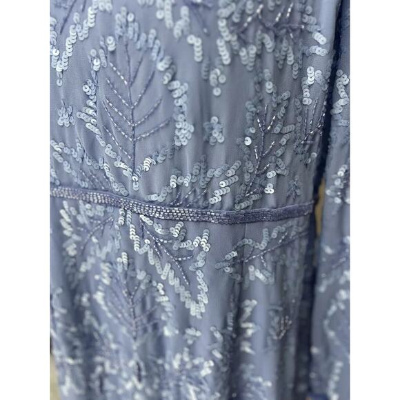 NWT Mac Duggal Fitted Dress Embellished High Neck Puff Sleeve Periwinkle Size 14 - Picture 6 of 7